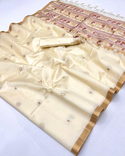Ivory Munga Silk Ready To Wear/Easy Saree by Stylebypanaash