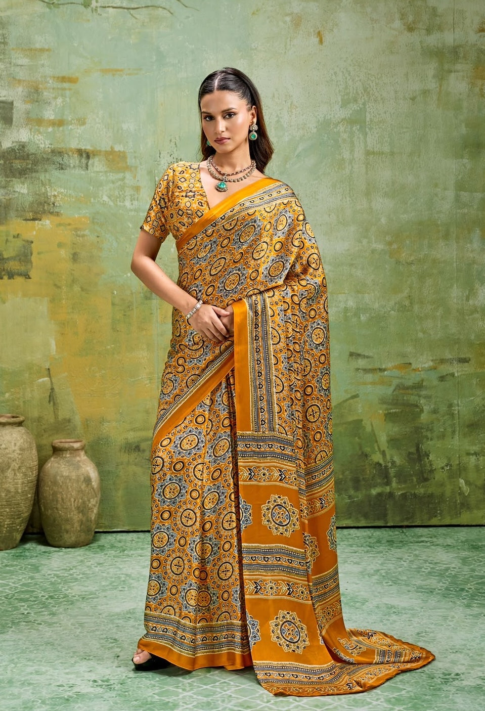 Yellow Modal Silk Ready To Wear/Easy Saree by Stylebypanaash