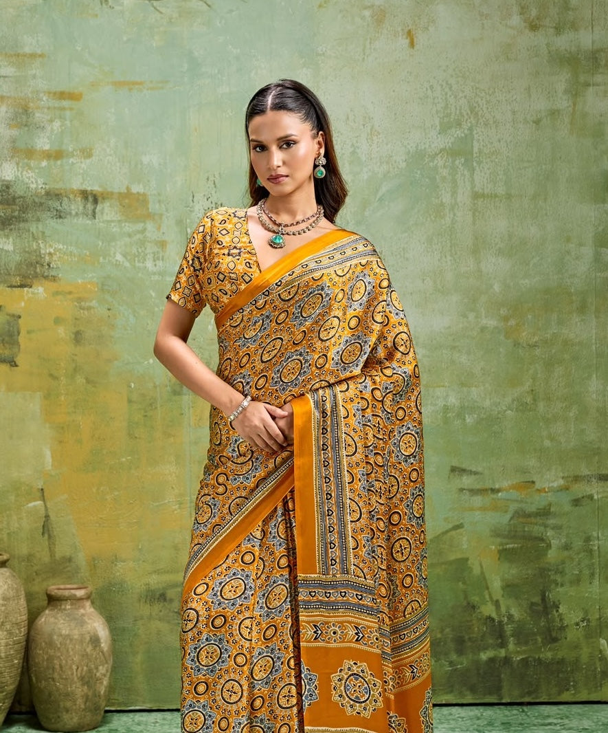 Yellow Modal Silk Ready To Wear/Easy Saree by Stylebypanaash