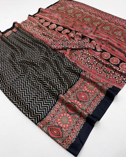 Black Modal Satin Office Wear Ready To Wear/Easy Saree - Panaash Saree