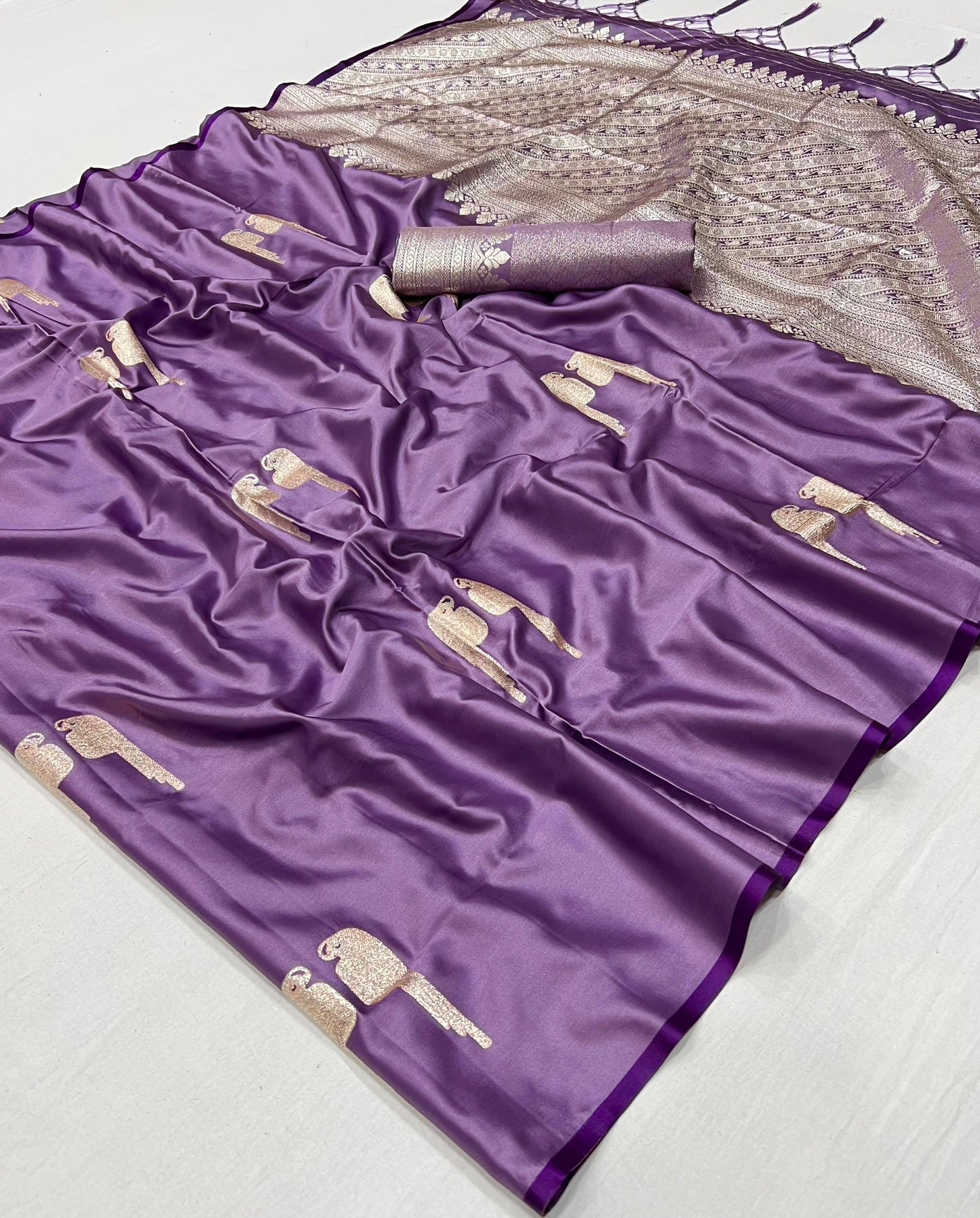 Lavender Color Satin Silk Readymade/Easy Saree