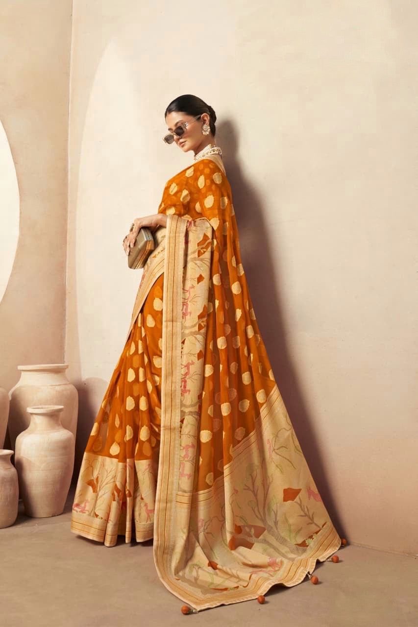 Burnt Orange Georgette Readymade/Easy Saree