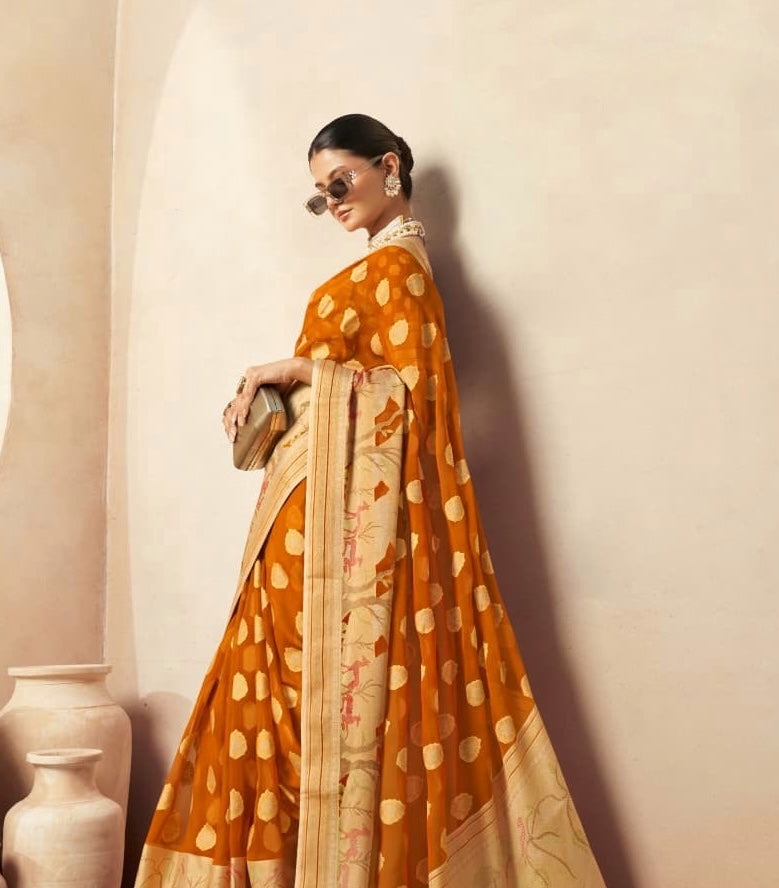 Burnt Orange Georgette Readymade/Easy Saree