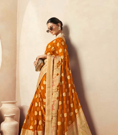 Burnt Orange Georgette Readymade/Easy Saree