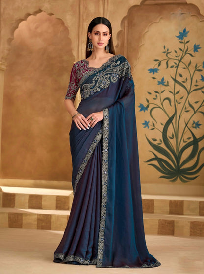 Navy Blue Cocktail Party Wear Readymade Saree