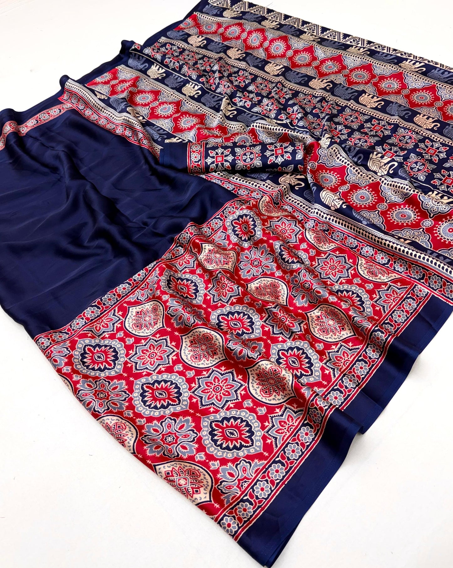 Navy Blue Crepe Silk Ready To Wear/Easy Saree - Panaash Saree