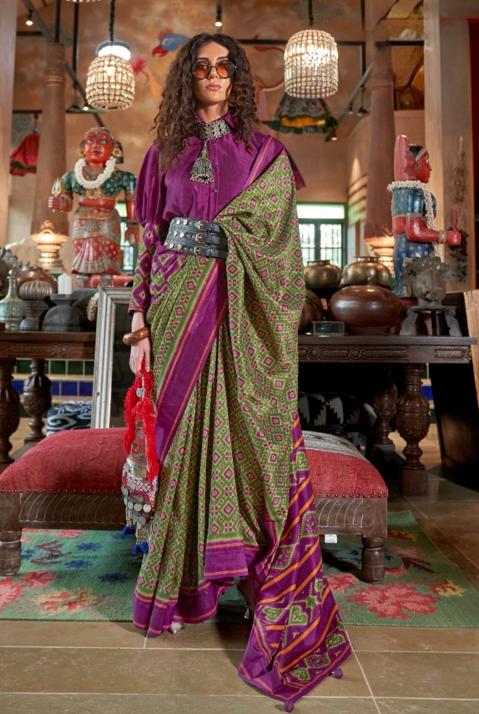 Green Patola Silk Readymade/Easy Saree