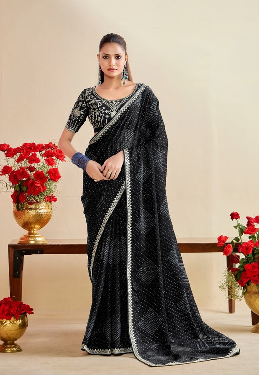 Black Georgette Readymade/Easy Saree