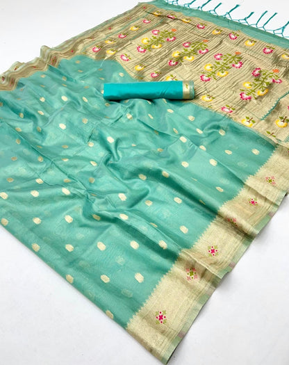 Sea Green Paithani Tissue Readymade/Easy Saree