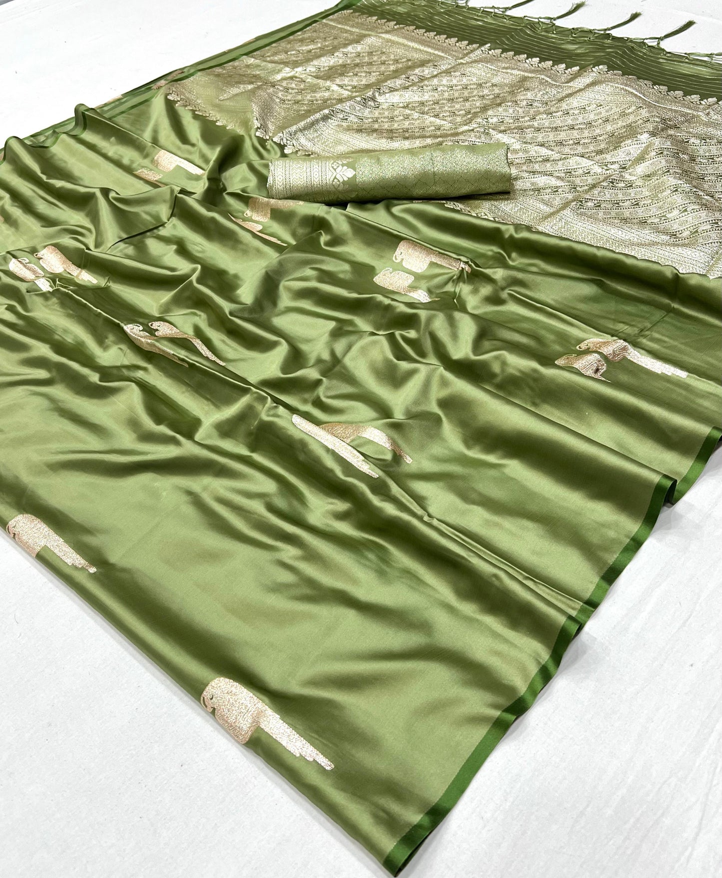 Pastel Green Satin Silk Readymade/Easy Saree