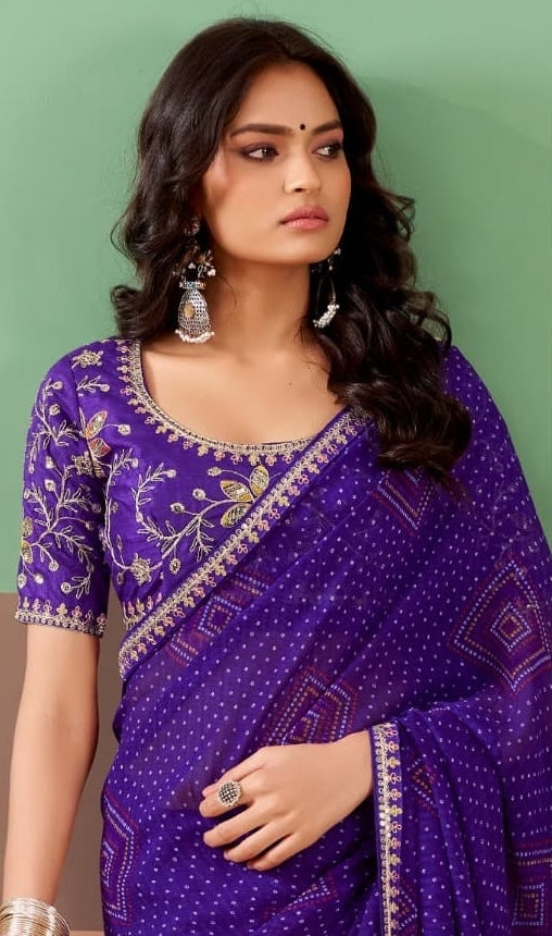 Purple Georgette Readymade/Easy Saree - Panaash Saree