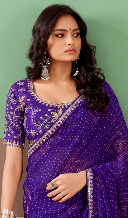 Purple Georgette Readymade/Easy Saree - Panaash Saree