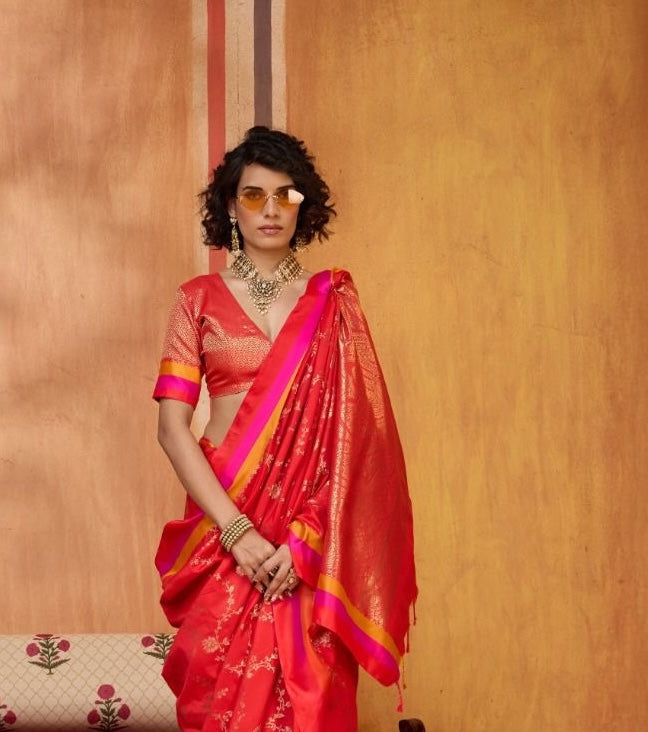 Red Kanjivaram Silk Readymade/Easy Saree