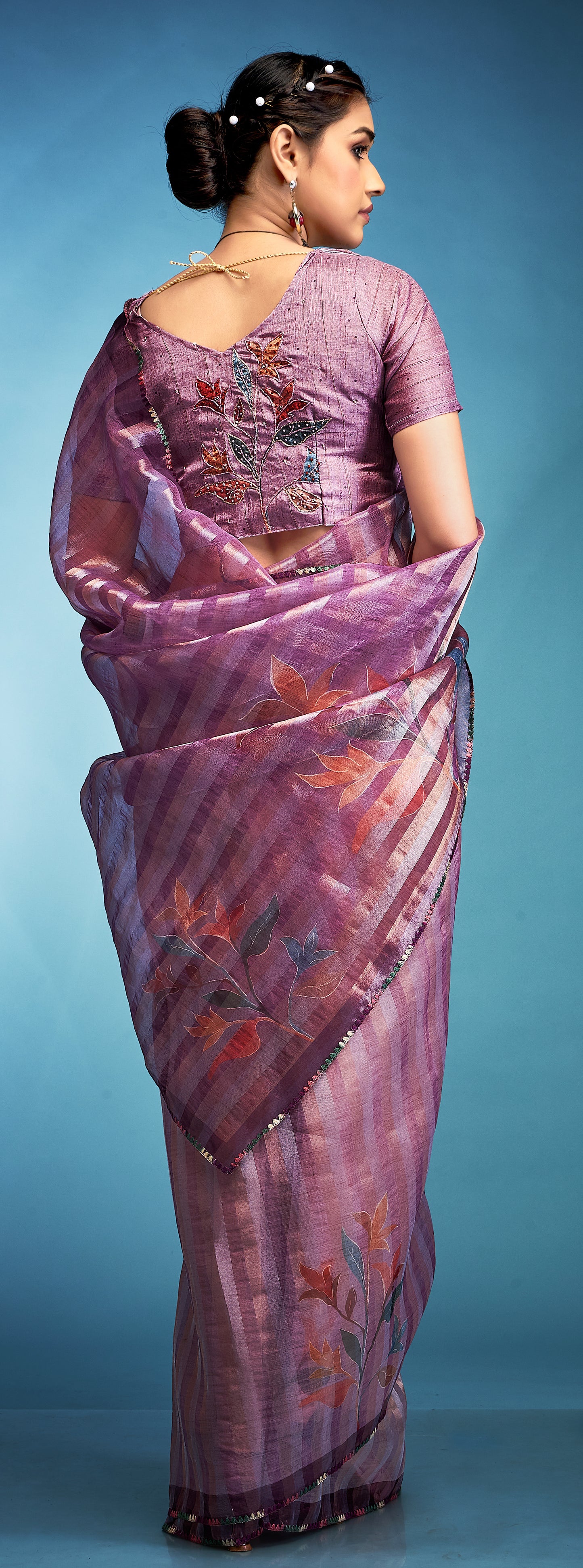 Purple Color Tissue Silk With Digital Print Readymade/Easy Saree