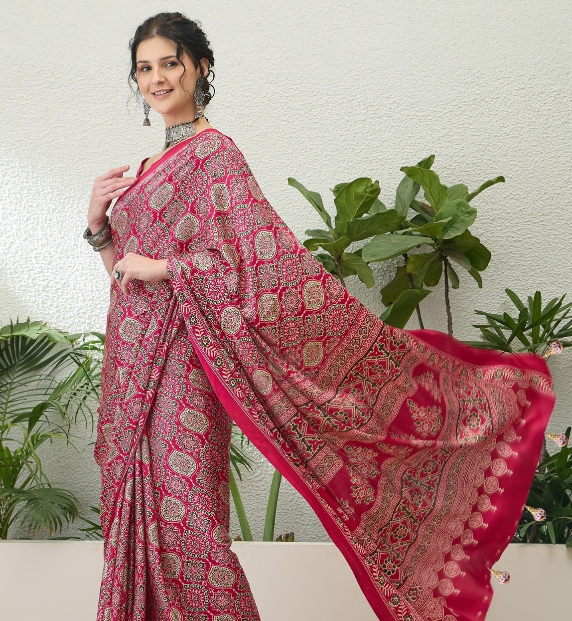 Deep Pink Crepe Silk Ready To Wear/Easy Saree - Panaash Saree