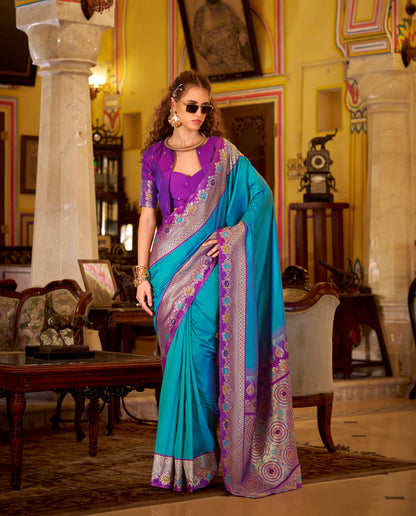 Turquoise Readymade/Easy Kanjivaram Saree