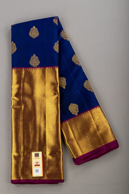 Dark Blue Handmade Kanchipuram Pure Silk Custom Sized Ready To Wear Saree
