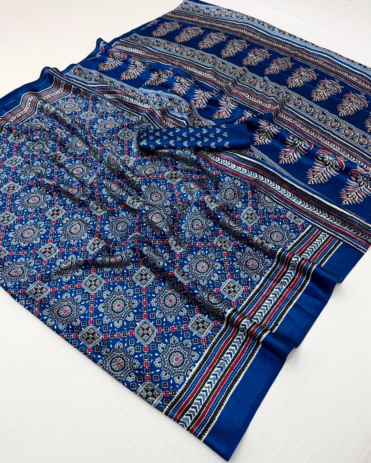 Dark Blue Crepe Silk Ready To Wear/Easy Saree - Panaash Saree