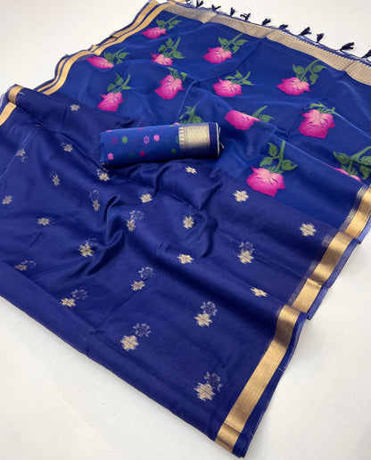 Royal Blue Cotton Readymade/Easy Saree