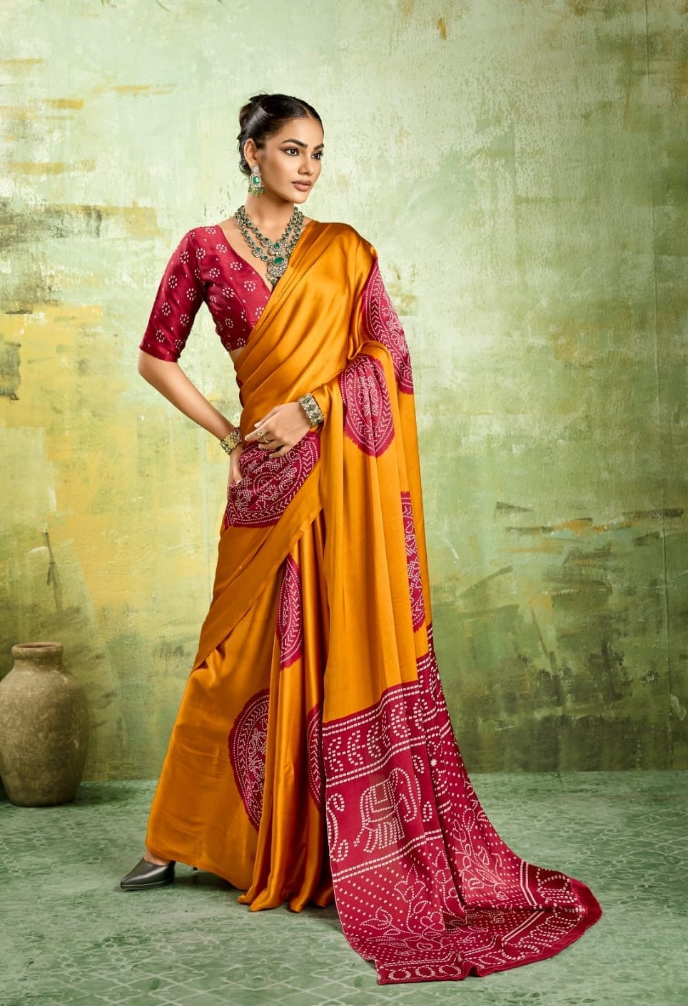 Mustard Yellow Modal Silk Ready To Wear/Easy Saree by Stylebypanaash