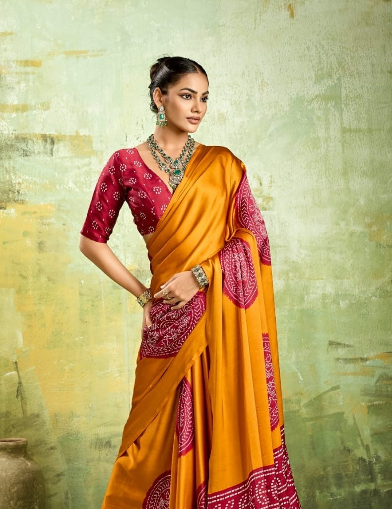 Mustard Yellow Modal Silk Ready To Wear/Easy Saree by Stylebypanaash