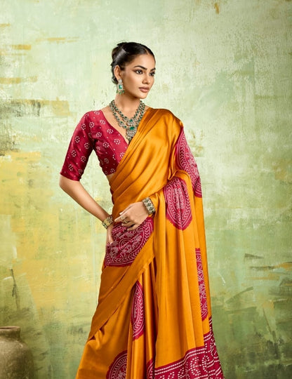 Mustard Yellow Modal Silk Ready To Wear/Easy Saree by Stylebypanaash
