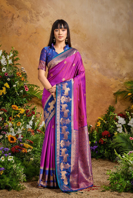 Magenta Tone Kanjivaram Silk Readymade/Easy Saree