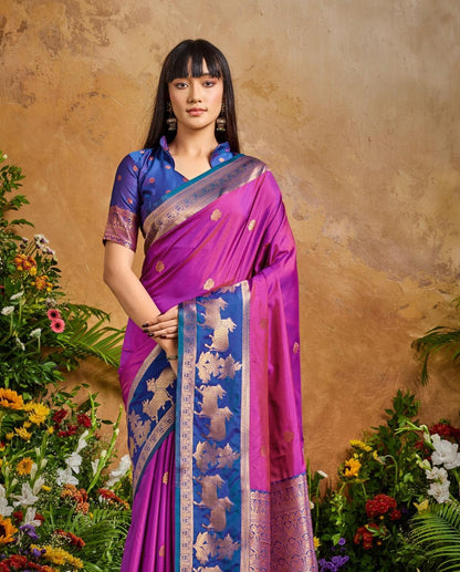 Magenta Tone Kanjivaram Silk Readymade/Easy Saree