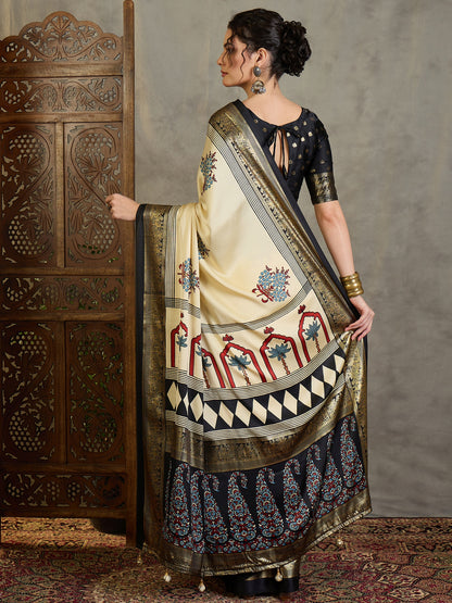 Ivory Crepe Silk Readymade/Easy Saree - Panaash Saree