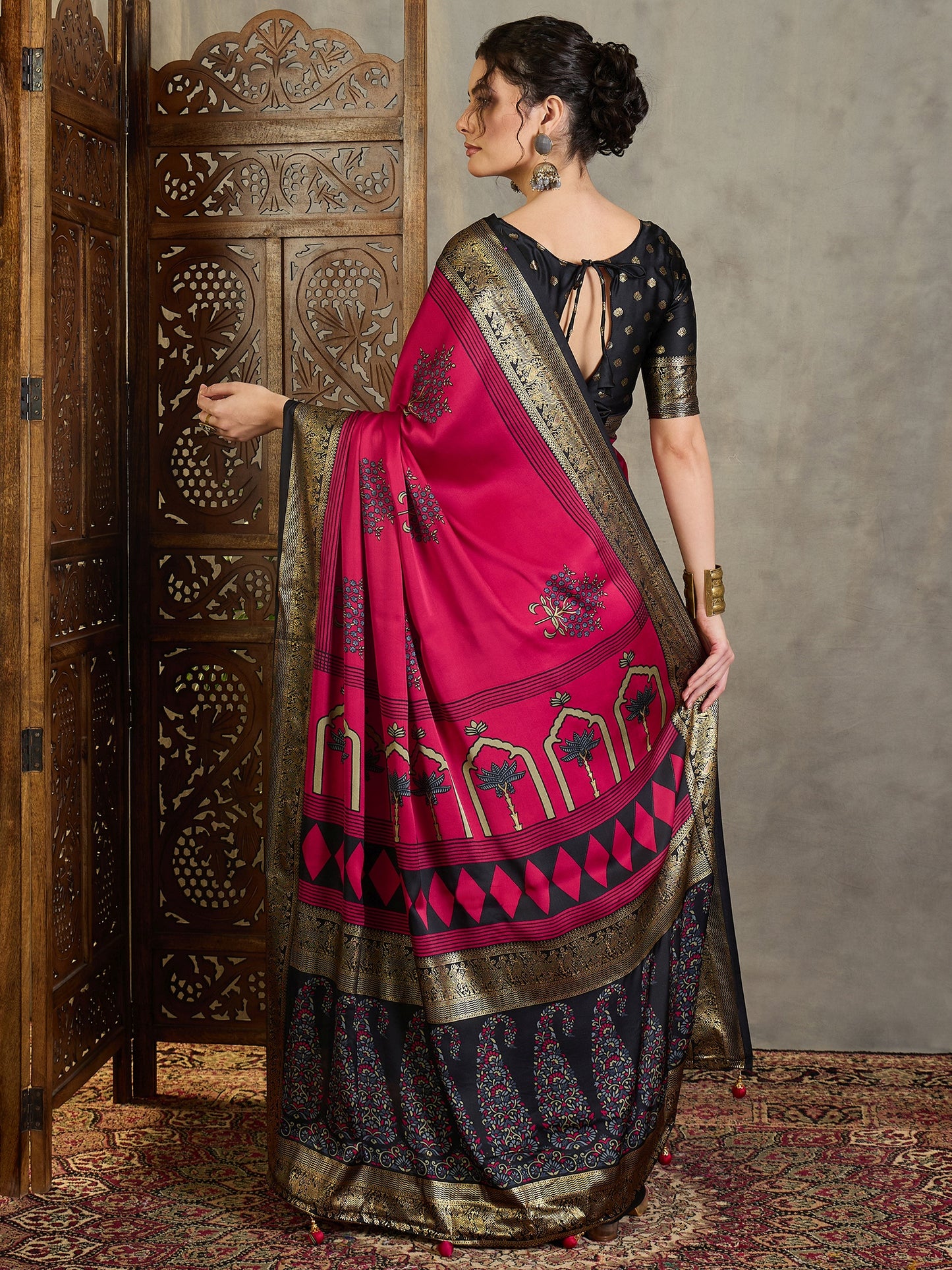 Fuchsia Pink Crepe Silk Readymade/Easy Saree - Panaash Saree