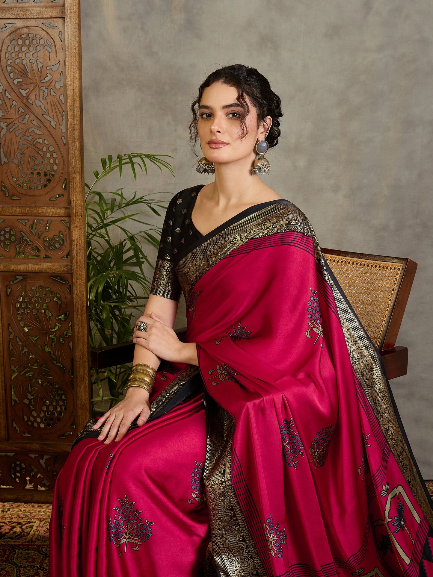 Fuchsia Pink Crepe Silk Readymade/Easy Saree - Panaash Saree