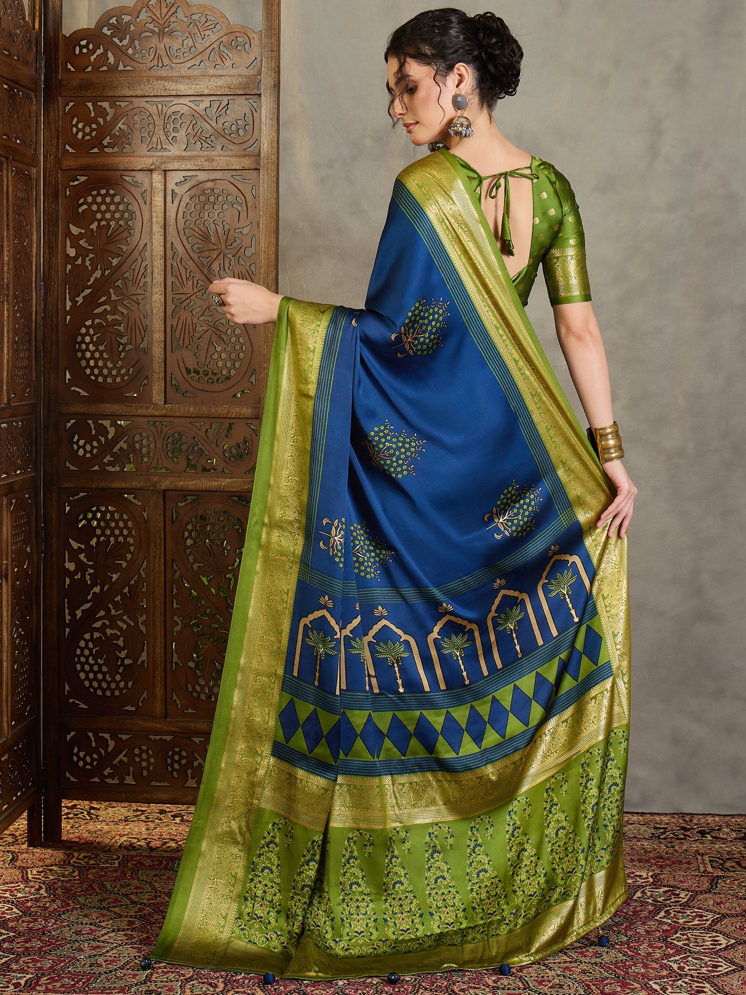 Royal Blue Crepe Silk Readymade/Easy Saree - Panaash Saree