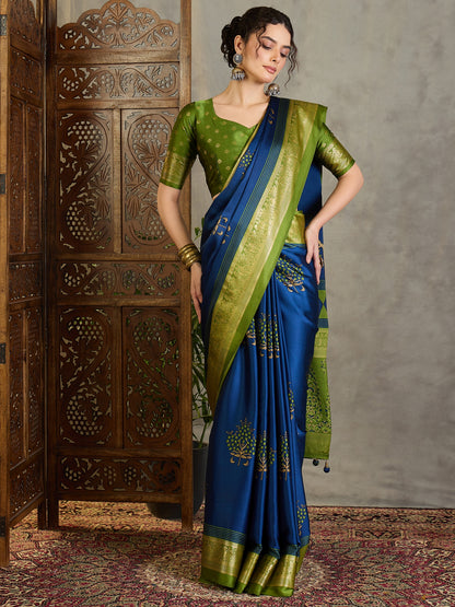 Royal Blue Crepe Silk Readymade/Easy Saree - Panaash Saree