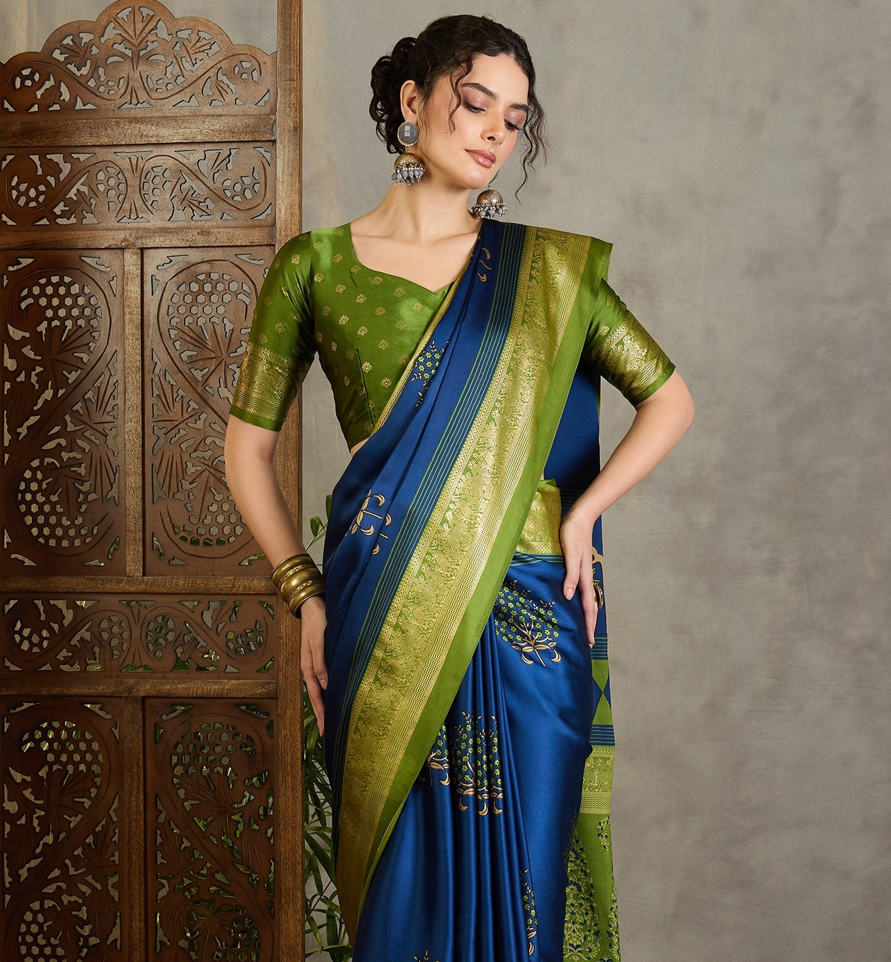 Royal Blue Crepe Silk Readymade/Easy Saree - Panaash Saree