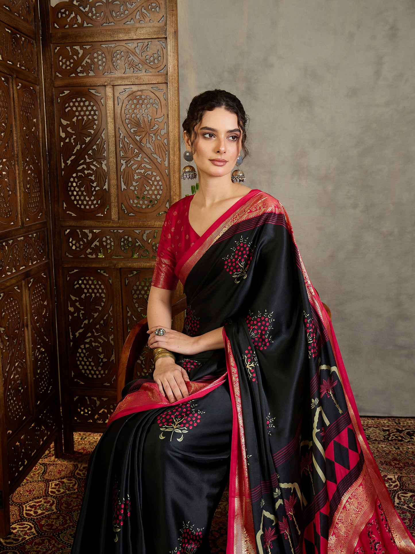 Black Crepe Silk Normal Drape Saree - Panaash Saree
