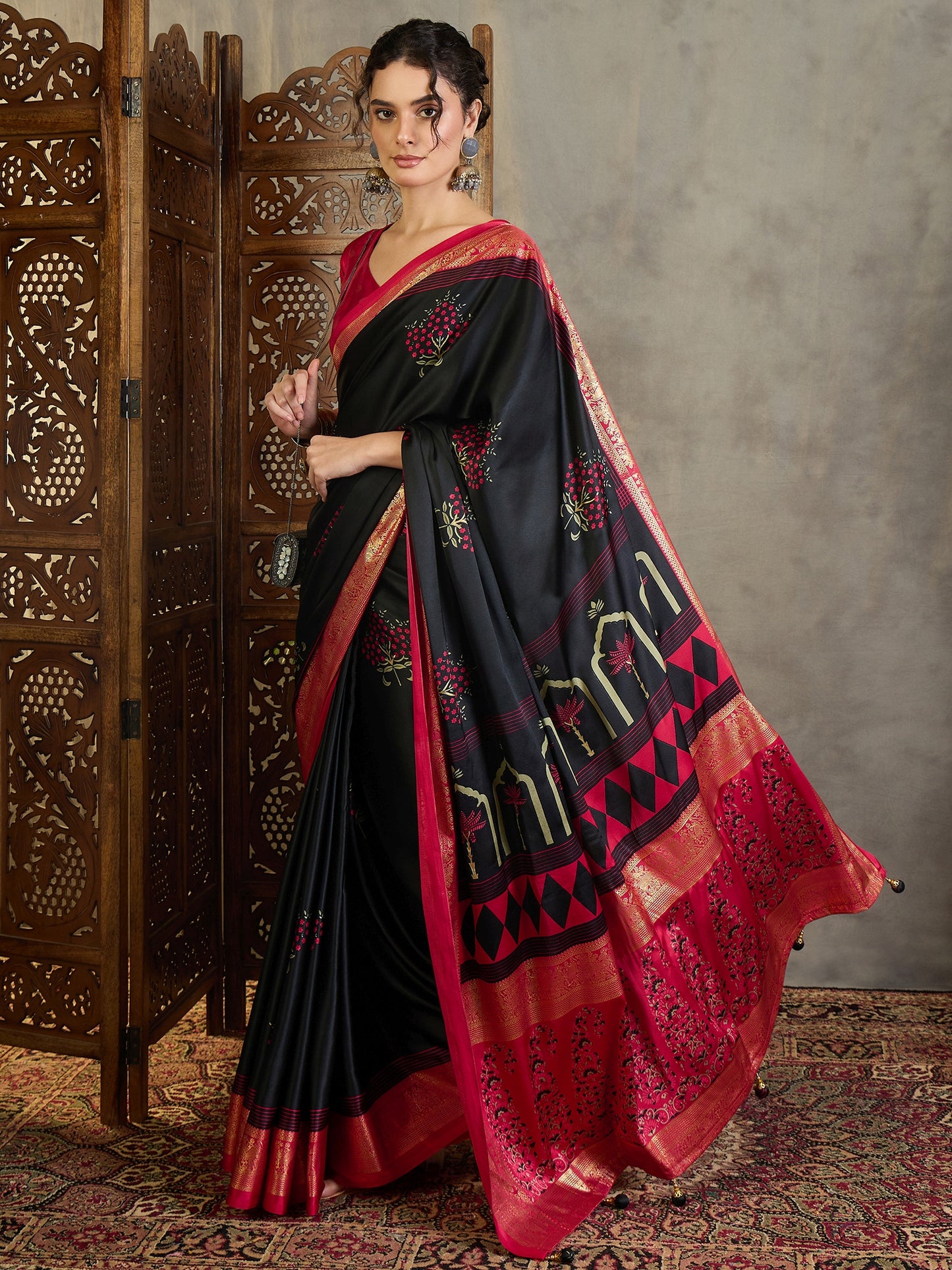 Black Crepe Silk Readymade/Easy Saree - Panaash Saree