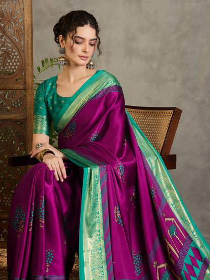 Deep Purple Crepe Silk Normal Drape Saree - Panaash Saree