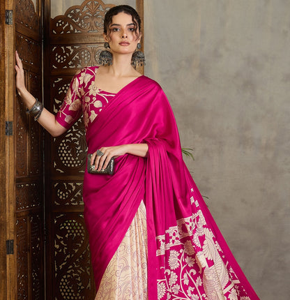 Fuchsia Pink Crepe Silk Readymade/Easy Saree