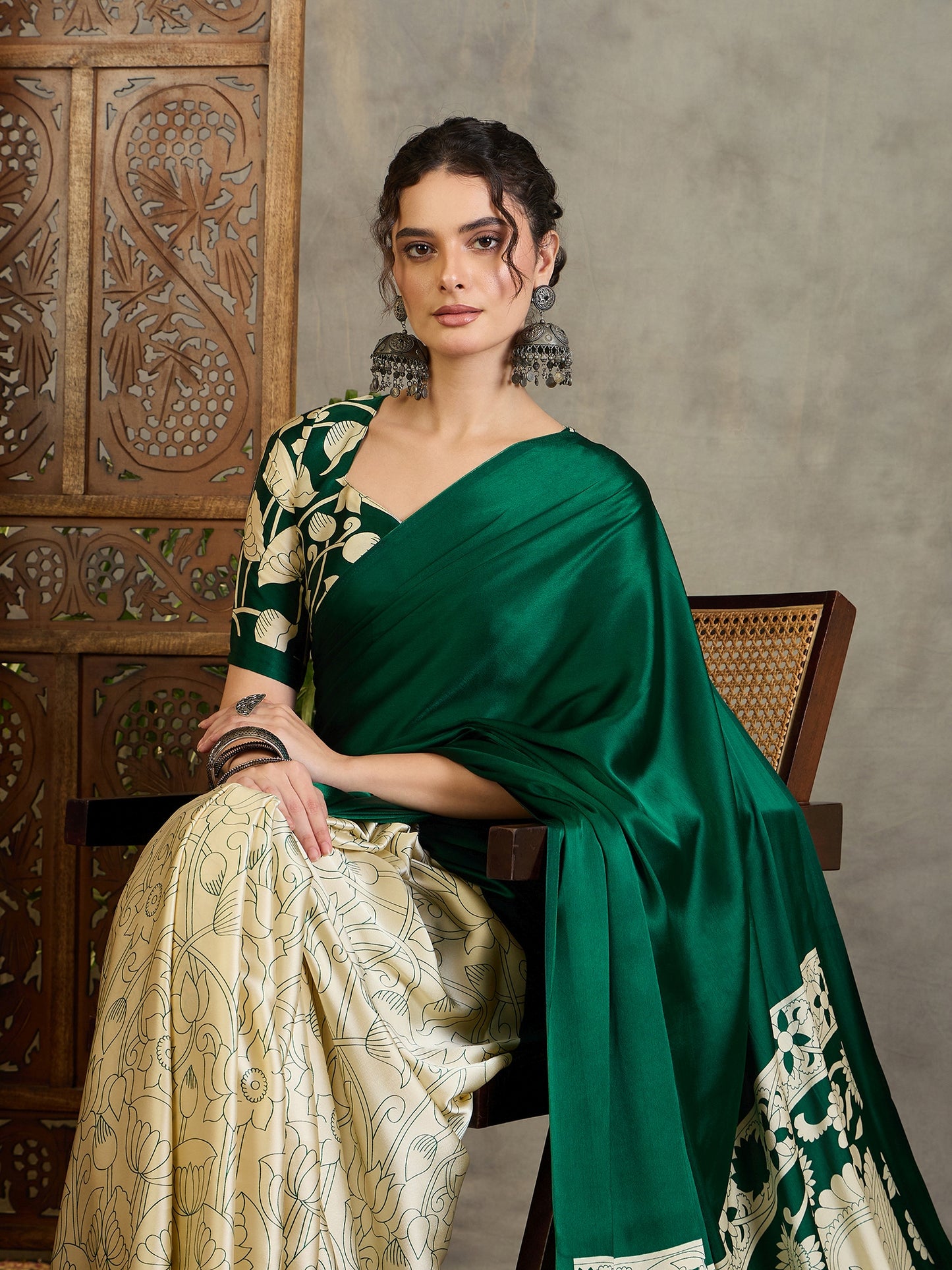 Emerald Green Crepe Silk Readymade/Easy Saree