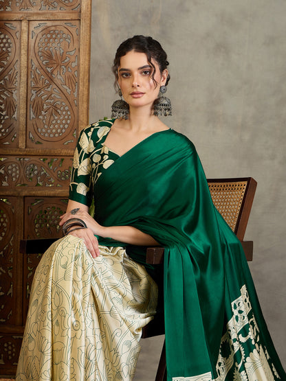 Emerald Green Crepe Silk Readymade/Easy Saree