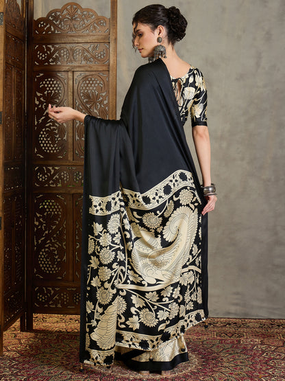 Black Crepe Silk Readymade/Easy Saree
