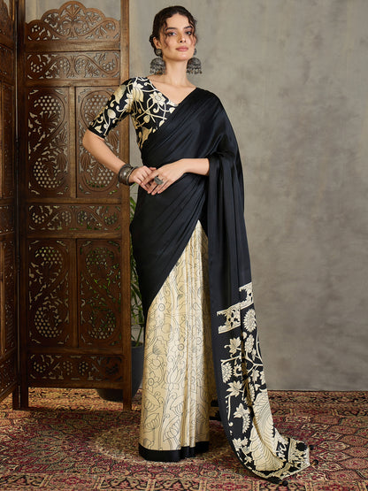 Black Crepe Silk Readymade/Easy Saree