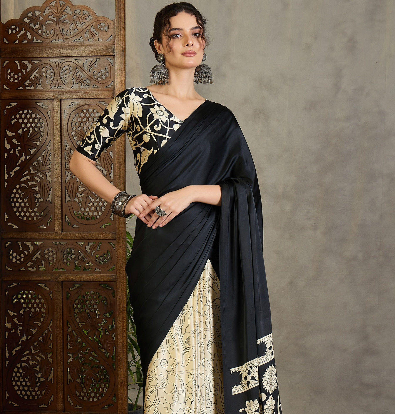Black Crepe Silk Readymade/Easy Saree
