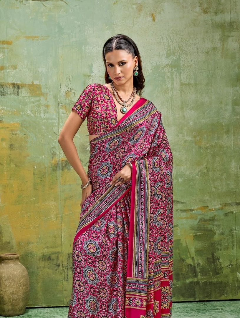 Pink Modal Silk Ready To Wear/Easy Saree by Stylebypanaash