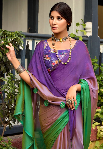 Purple Georgette Readymade Saree