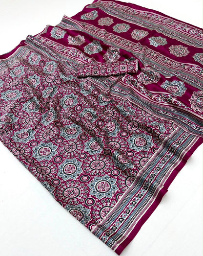 Magenta Modal Silk Ready To Wear/Easy Saree by Stylebypanaash