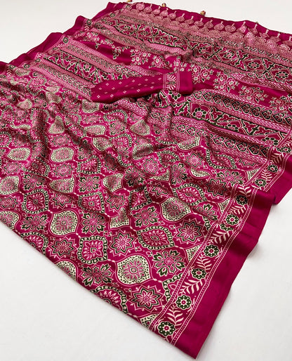 Deep Pink Crepe Silk Ready To Wear/Easy Saree - Panaash Saree