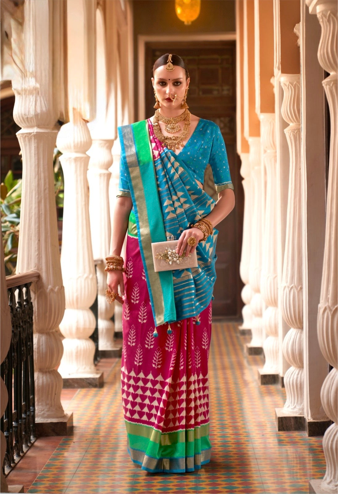 Pink Patola Silk Readymade/Easy Saree