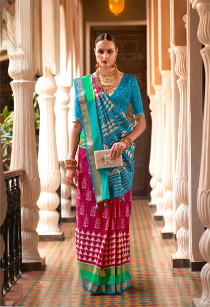 Pink Patola Silk Readymade/Easy Saree