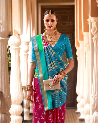 Pink Patola Silk Readymade/Easy Saree